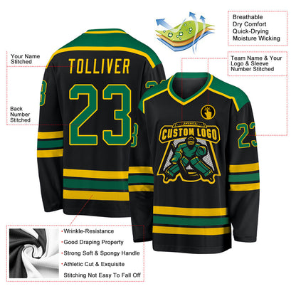 Custom Black Kelly Green-Gold Hockey Jersey - Sky-Custom