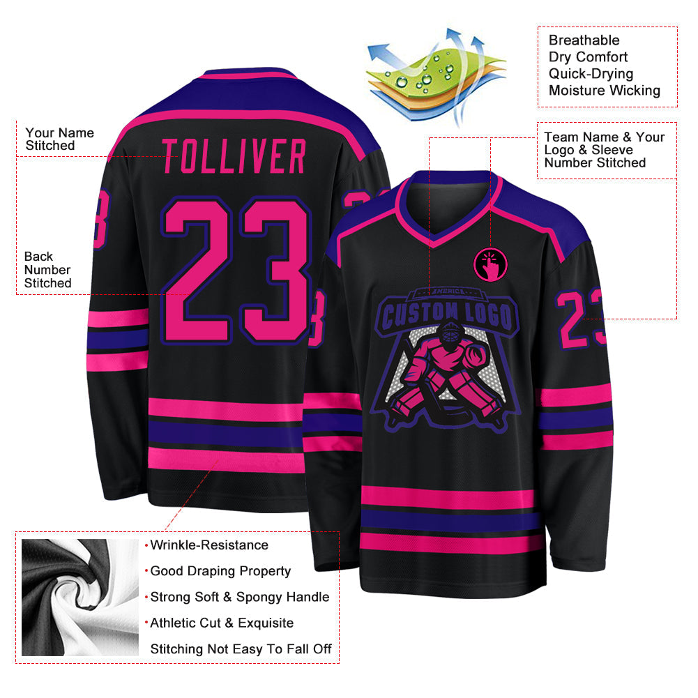 Custom Black Hot Pink-Dark Purple Hockey Jersey - Sky-Custom