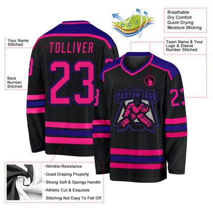 Custom Black Hot Pink-Dark Purple Hockey Jersey - Sky-Custom