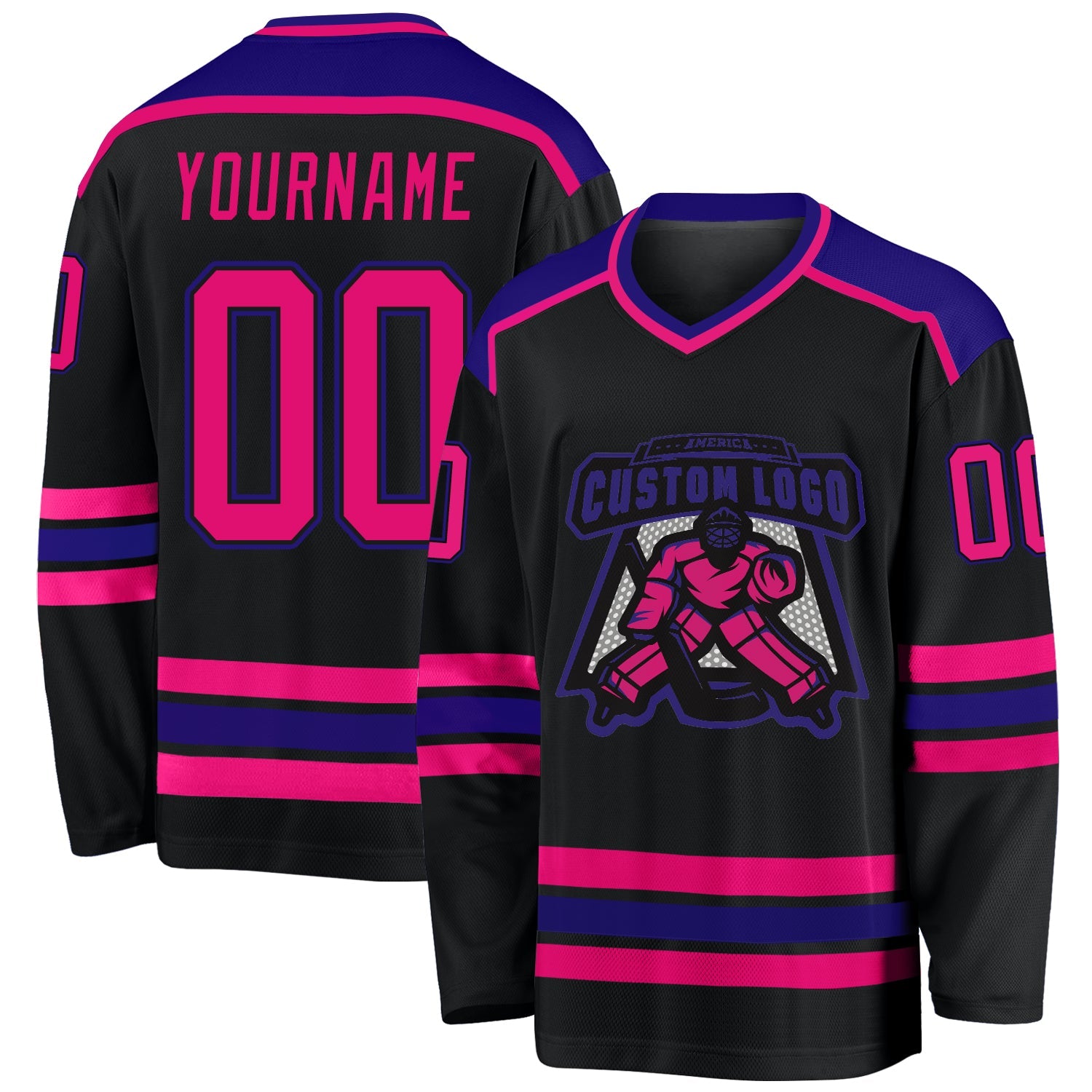 Custom Black Hot Pink-Dark Purple Hockey Jersey - Sky-Custom