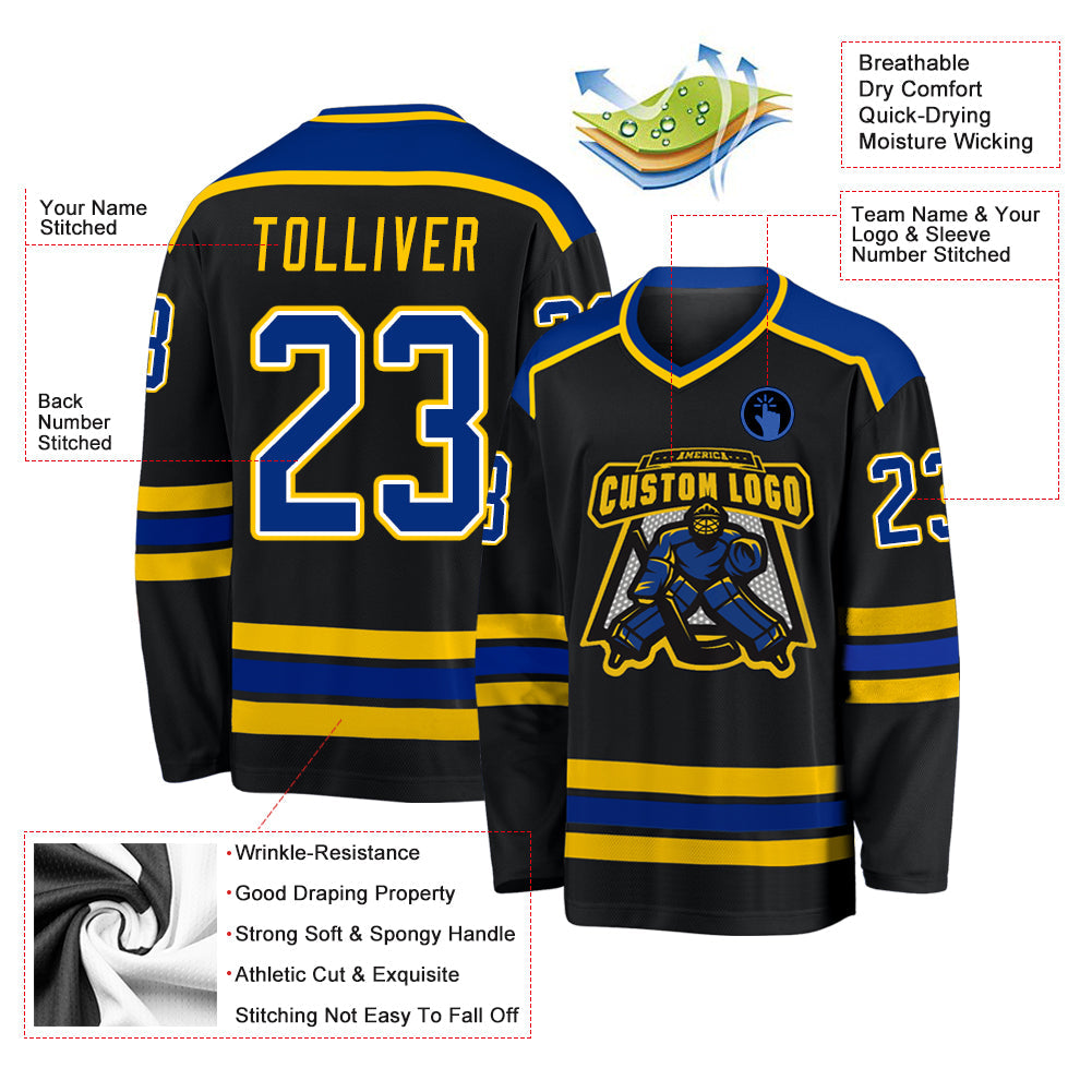 Custom Black Royal-Gold Hockey Jersey - Sky-Custom
