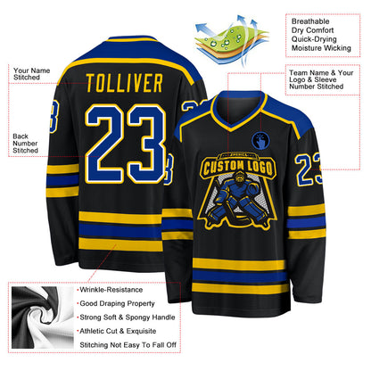Custom Black Royal-Gold Hockey Jersey - Sky-Custom