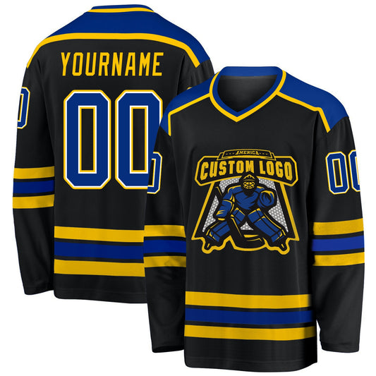 Custom Black Royal-Gold Hockey Jersey - Sky-Custom