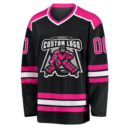 Custom Black Hot Pink-White Hockey Jersey - Sky-Custom