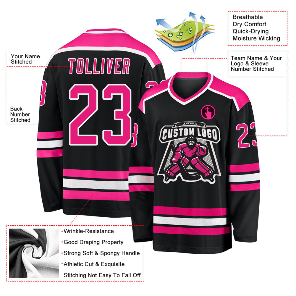 Custom Black Hot Pink-White Hockey Jersey - Sky-Custom