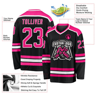 Custom Black Hot Pink-White Hockey Jersey - Sky-Custom