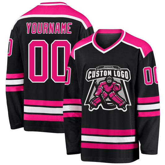 Custom Black Hot Pink-White Hockey Jersey - Sky-Custom