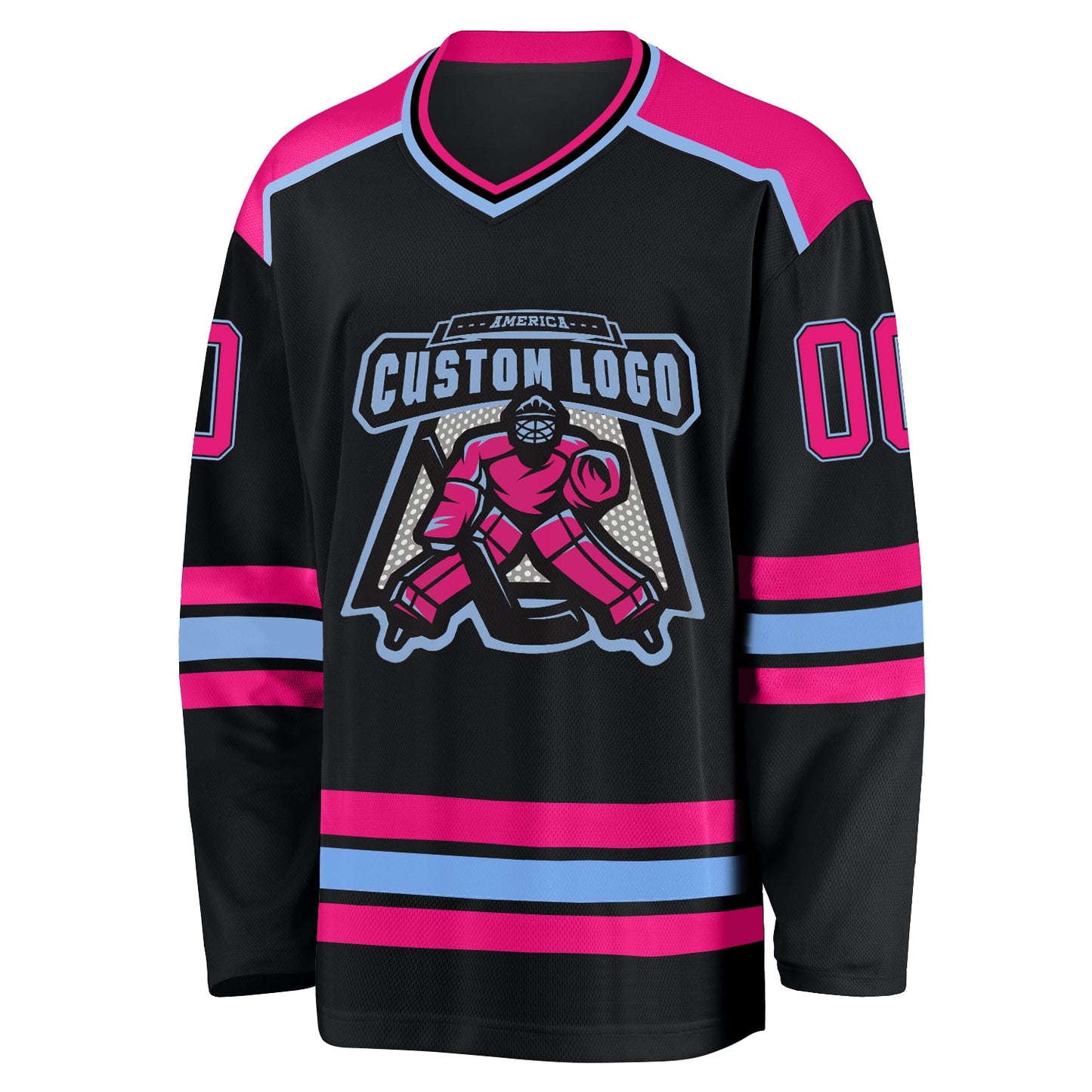 Custom Black Hot Pink-Light Blue Hockey Jersey - Sky-Custom