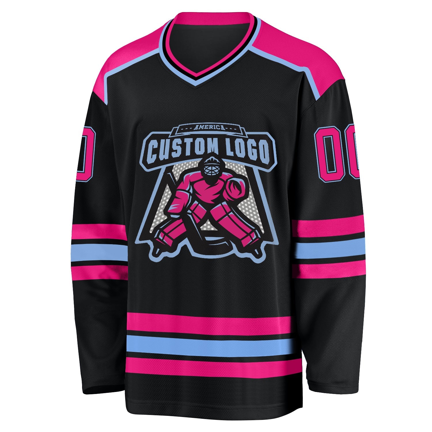 Custom Black Hot Pink-Light Blue Hockey Jersey - Sky-Custom