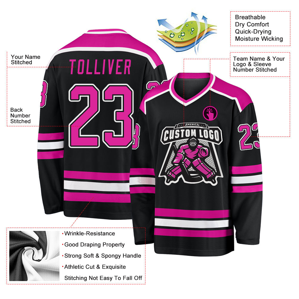 Custom Black Deep Pink-White Hockey Jersey - Sky-Custom