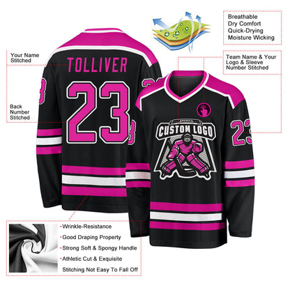 Custom Black Deep Pink-White Hockey Jersey - Sky-Custom