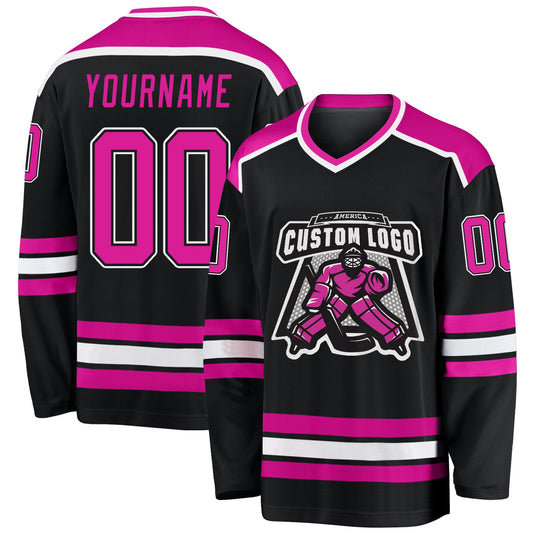 Custom Black Deep Pink-White Hockey Jersey - Sky-Custom
