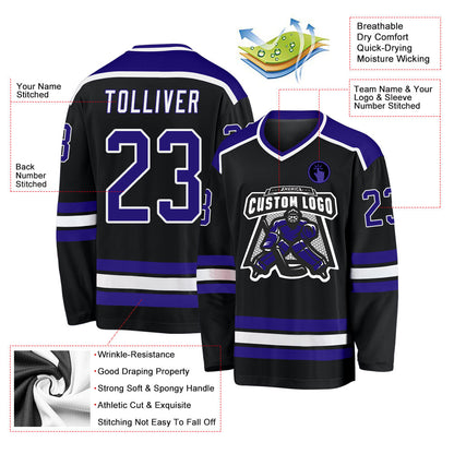 Custom Black Dark Purple-White Hockey Jersey - Sky-Custom