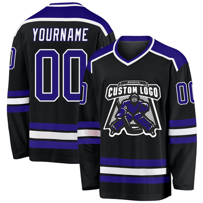 Custom Black Dark Purple-White Hockey Jersey - Sky-Custom