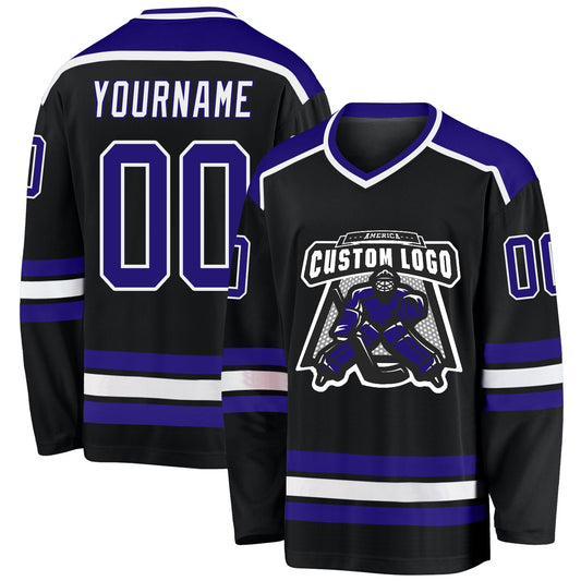 Custom Black Dark Purple-White Hockey Jersey - Sky-Custom