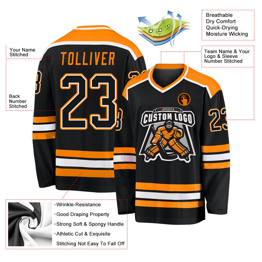 Custom Black Black-Bay Orange Hockey Jersey - Sky-Custom