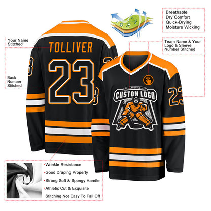 Custom Black Black-Bay Orange Hockey Jersey - Sky-Custom