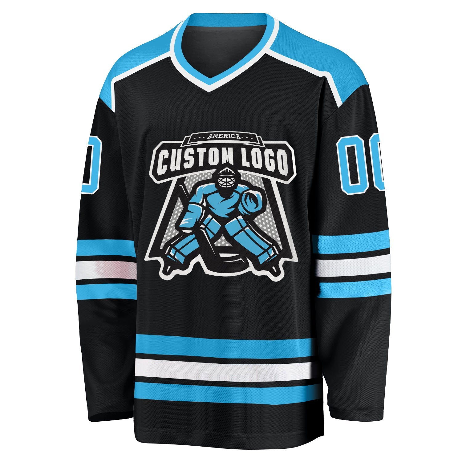 Custom Black Sky Blue-White Hockey Jersey - Sky-Custom