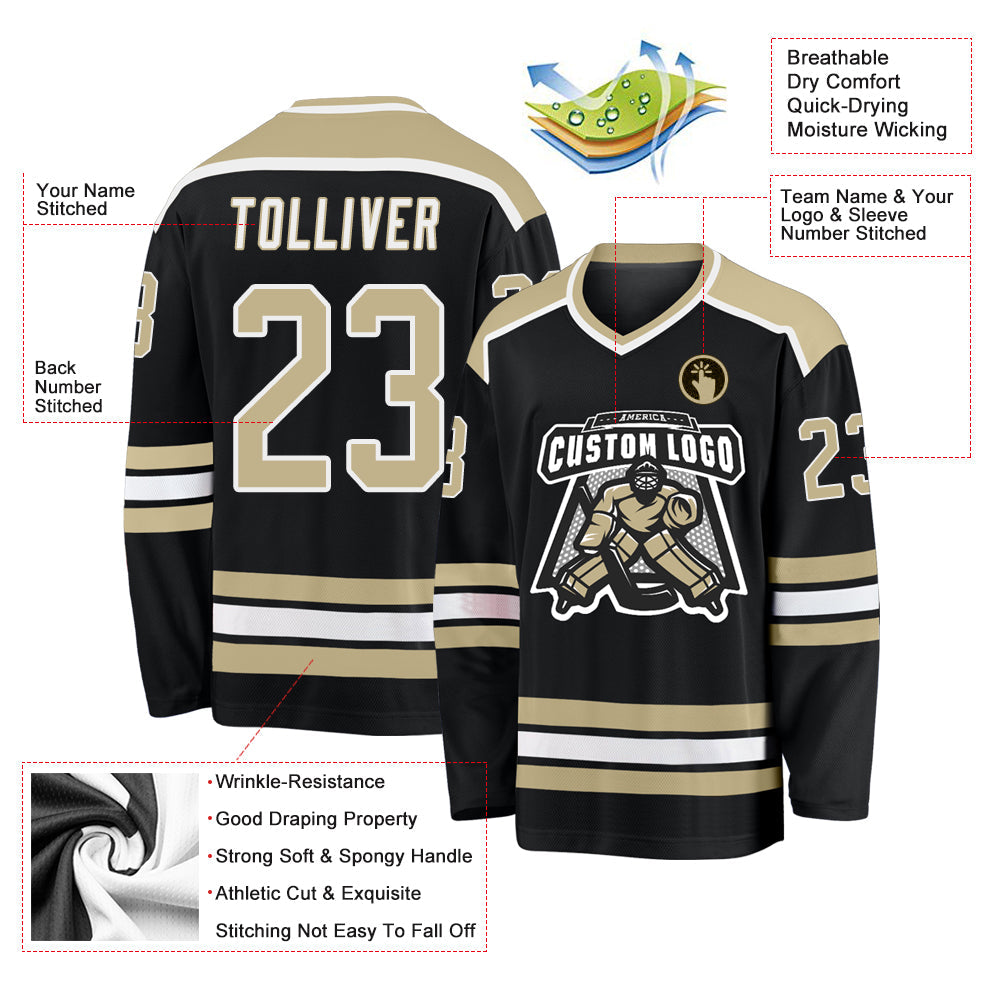 Custom Black Vegas Gold-White Hockey Jersey - Sky-Custom