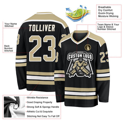 Custom Black Vegas Gold-White Hockey Jersey - Sky-Custom