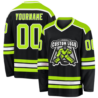 Custom Black Neon Green-White Hockey Jersey - Sky-Custom