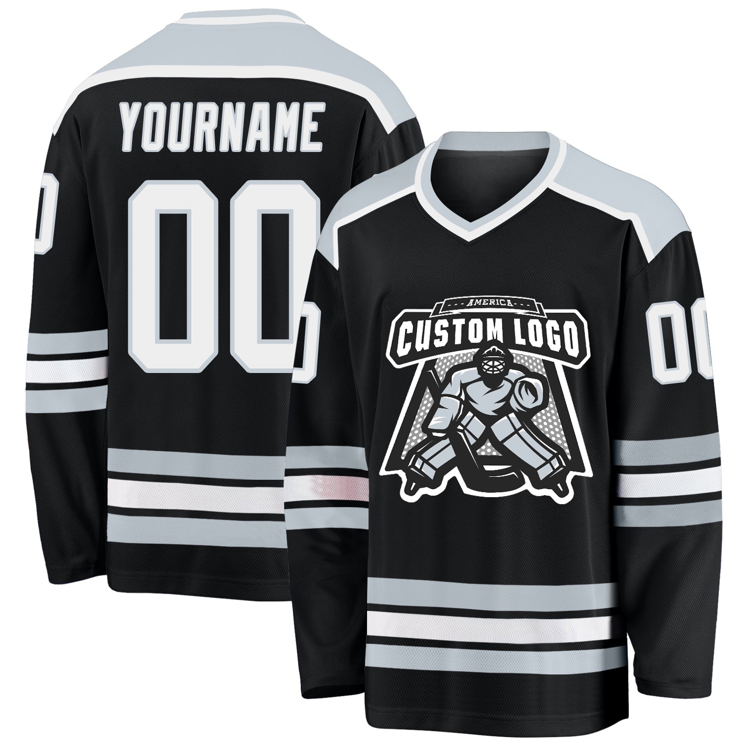 Custom Black White-Silver Hockey Jersey - Sky-Custom