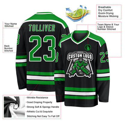 Custom Black Grass Green-White Hockey Jersey - Sky-Custom