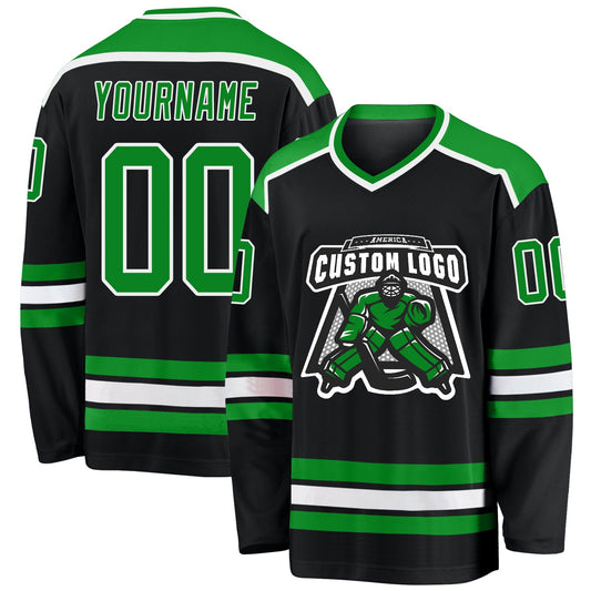 Custom Black Grass Green-White Hockey Jersey - Sky-Custom