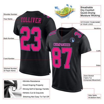 Custom Black Hot Pink-Light Blue Mesh Authentic Football Jersey - Sky-Custom