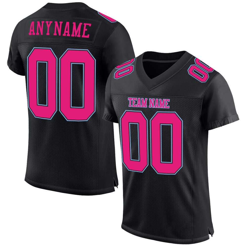 Custom Black Hot Pink-Light Blue Mesh Authentic Football Jersey - Sky-Custom