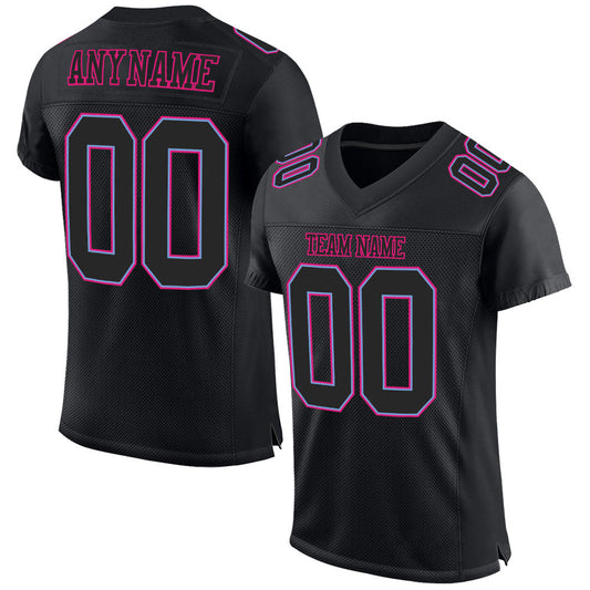 Custom Black Black Powder Blue-Hot Pink Mesh Authentic Football Jersey - Sky-Custom