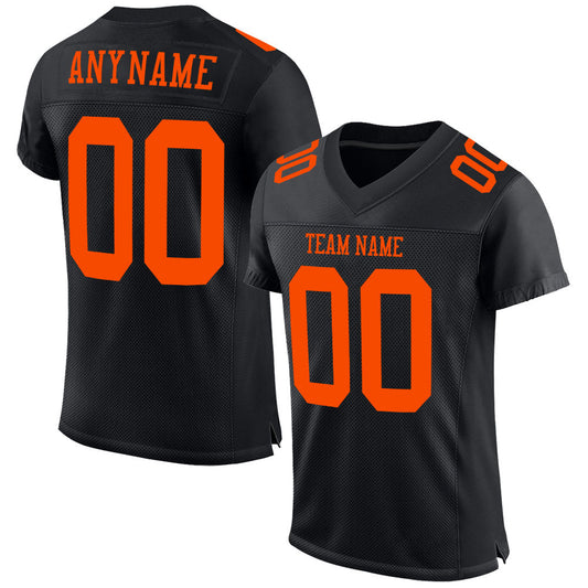 Custom Black Orange Mesh Authentic Football Jersey - Sky-Custom