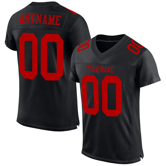 Custom Black Red Mesh Authentic Football Jersey - Sky-Custom