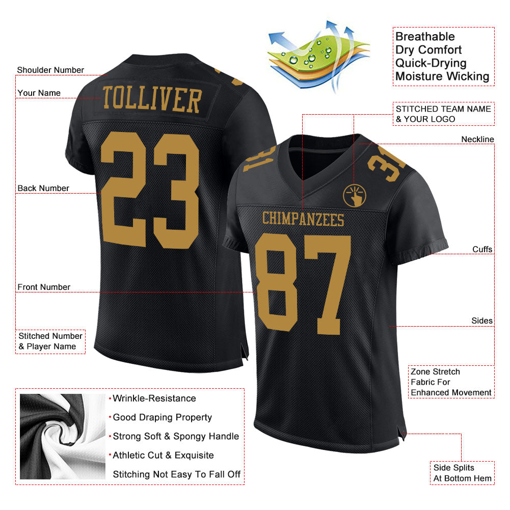 Custom Black Old Gold Mesh Authentic Football Jersey - Sky-Custom