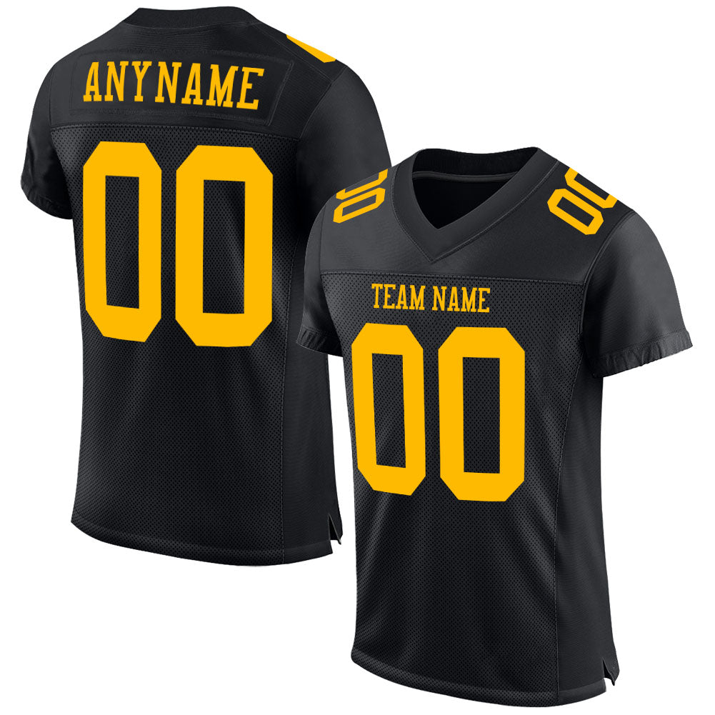 Custom Black Gold Mesh Authentic Football Jersey - Sky-Custom