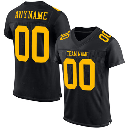 Custom Black Gold Mesh Authentic Football Jersey - Sky-Custom