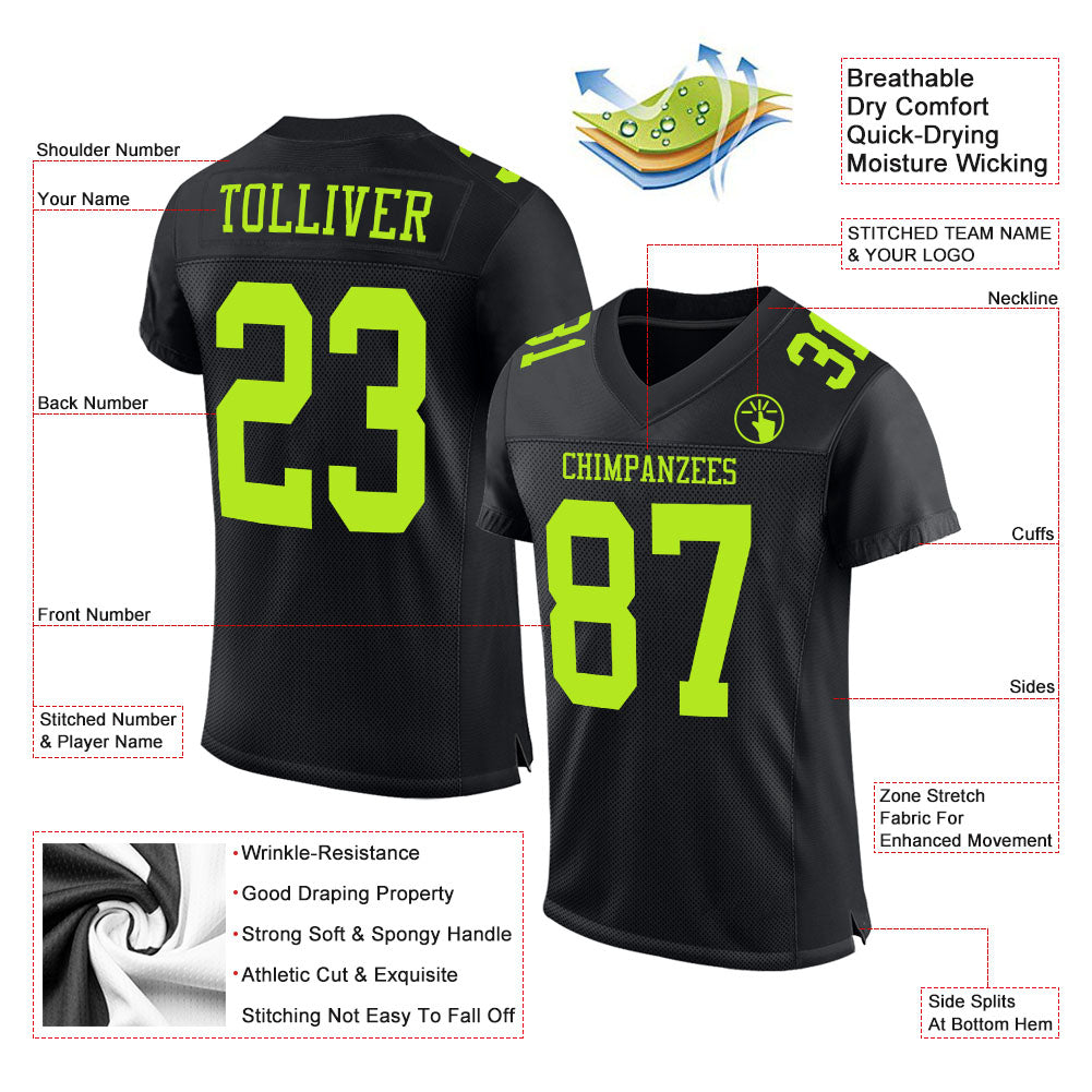 Custom Black Neon Green Mesh Authentic Football Jersey - Sky-Custom