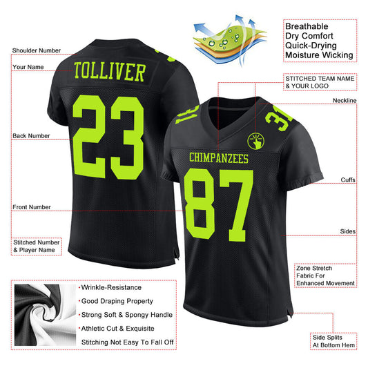 Custom Black Neon Green Mesh Authentic Football Jersey - Sky-Custom