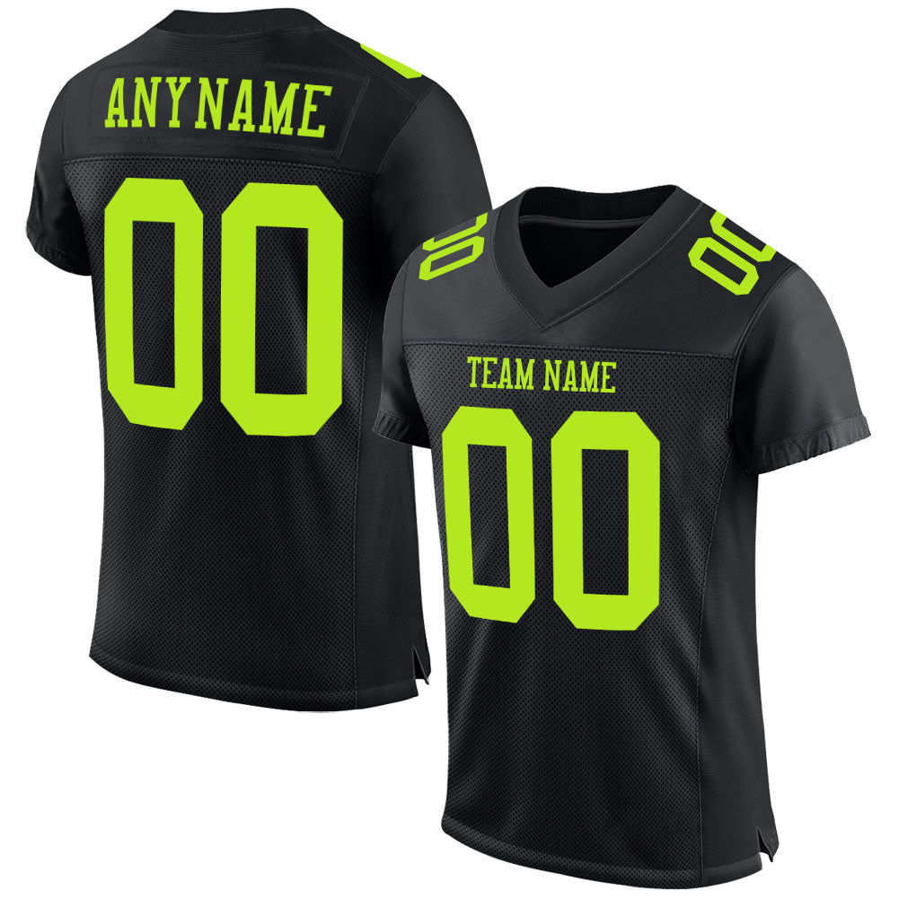 Custom Black Neon Green Mesh Authentic Football Jersey - Sky-Custom