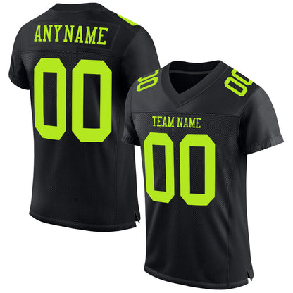 Custom Black Neon Green Mesh Authentic Football Jersey - Sky-Custom