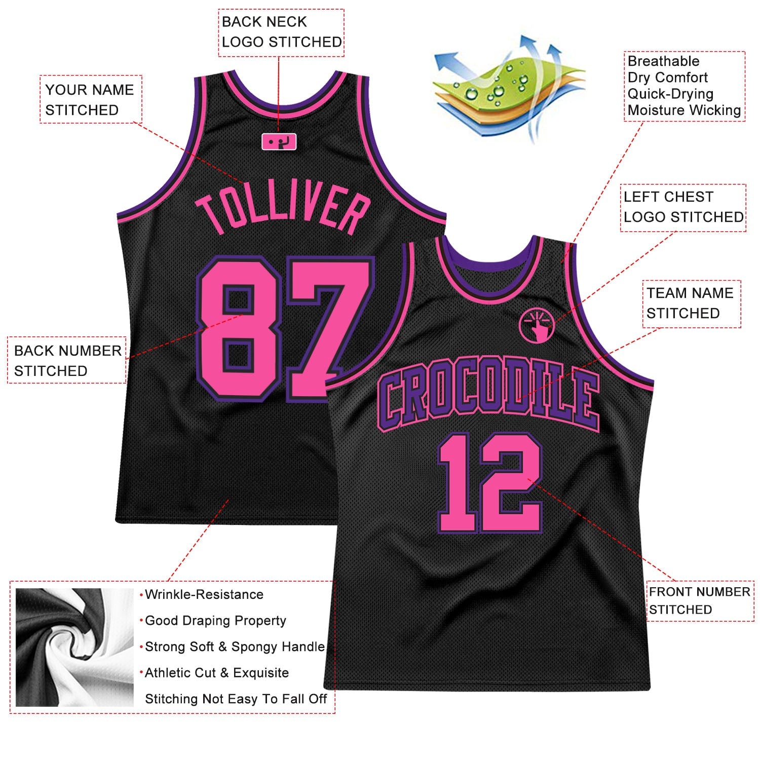 Custom Black Pink-Purple Authentic Throwback Basketball Jersey - Sky-Custom