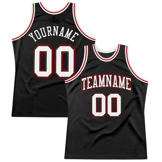 Custom Black White-Red Authentic Throwback Basketball Jersey - Sky-Custom