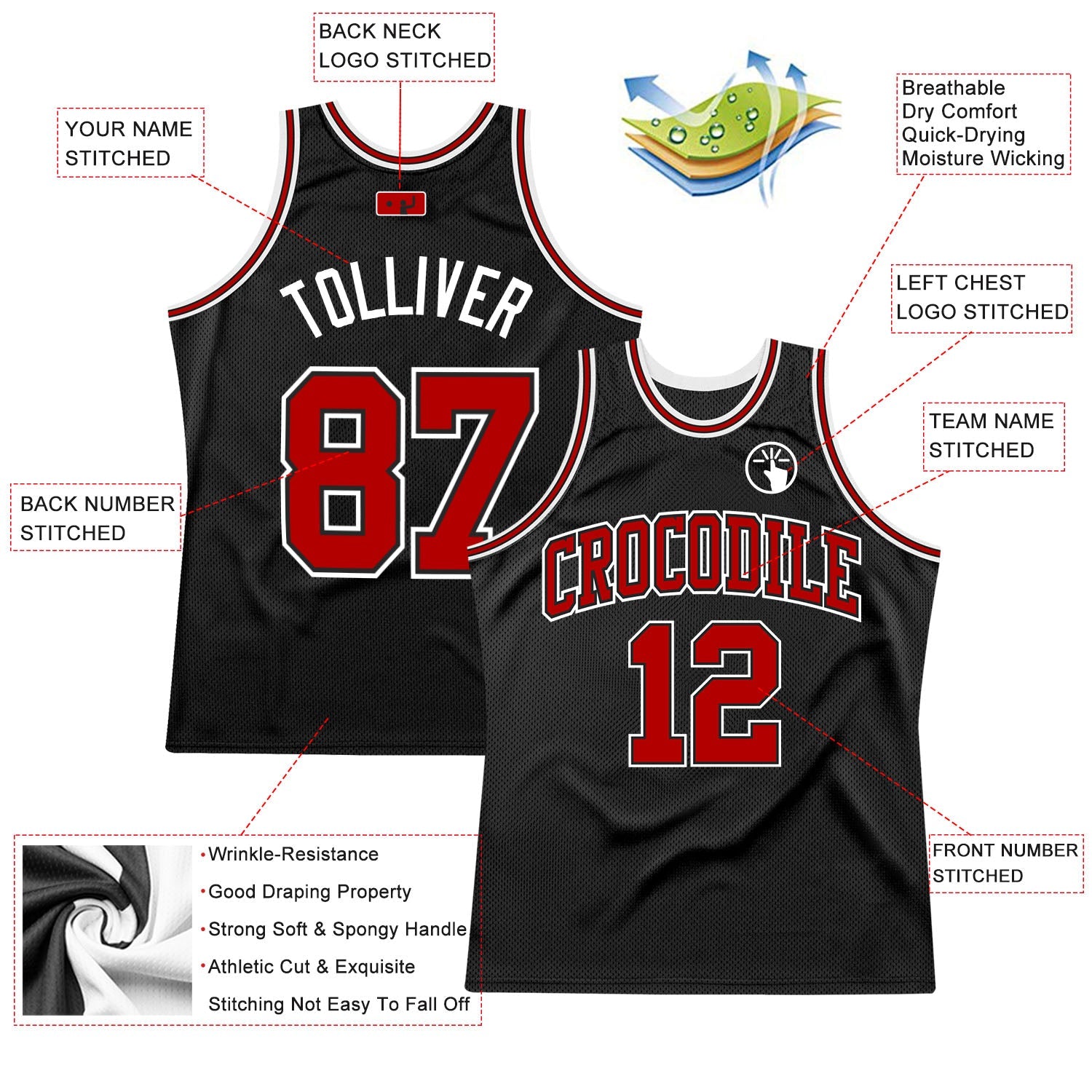 Custom Black Red-White Authentic Throwback Basketball Jersey - Sky-Custom