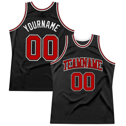 Custom Black Red-White Authentic Throwback Basketball Jersey - Sky-Custom