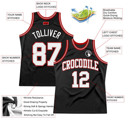 Custom Black White Gray-Red Authentic Throwback Basketball Jersey - Sky-Custom