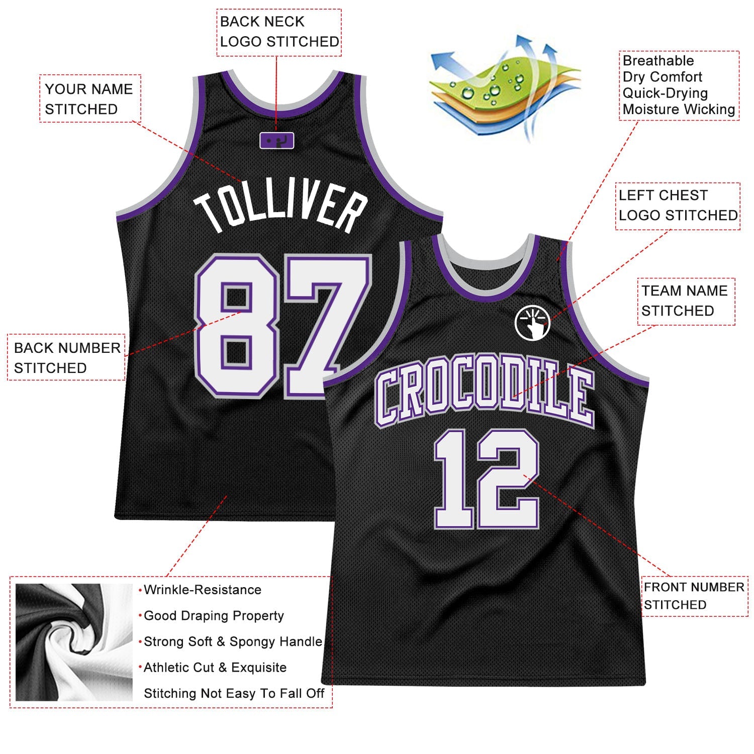Custom Black White Purple-Gray Authentic Throwback Basketball Jersey - Sky-Custom