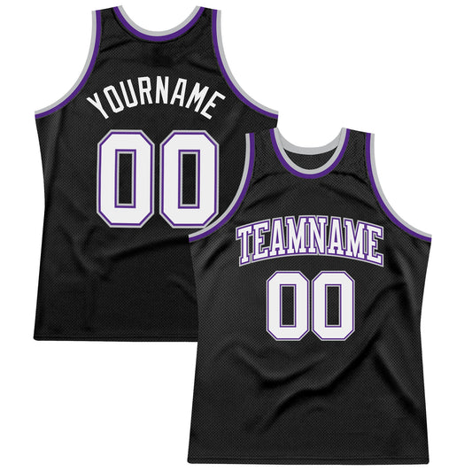 Custom Black White Purple-Gray Authentic Throwback Basketball Jersey - Sky-Custom