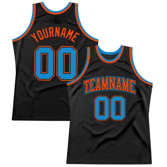 Custom Black Blue-Orange Authentic Throwback Basketball Jersey - Sky-Custom