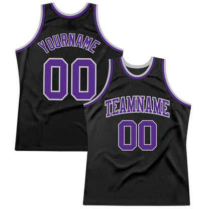 Custom Black Purple-Gray Authentic Throwback Basketball Jersey - Sky-Custom