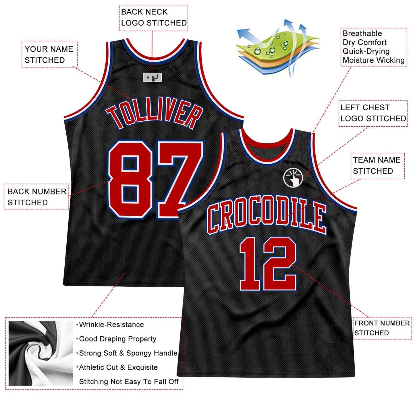 Custom Black Red-Royal Authentic Throwback Basketball Jersey - Sky-Custom